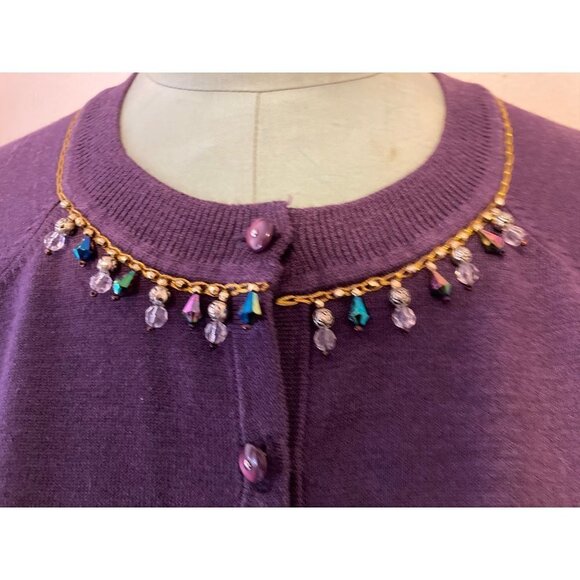 Judith Hart Collection Women's Large Purple Cardigan Jewel Collar Silk Blend - Picture 5 of 9